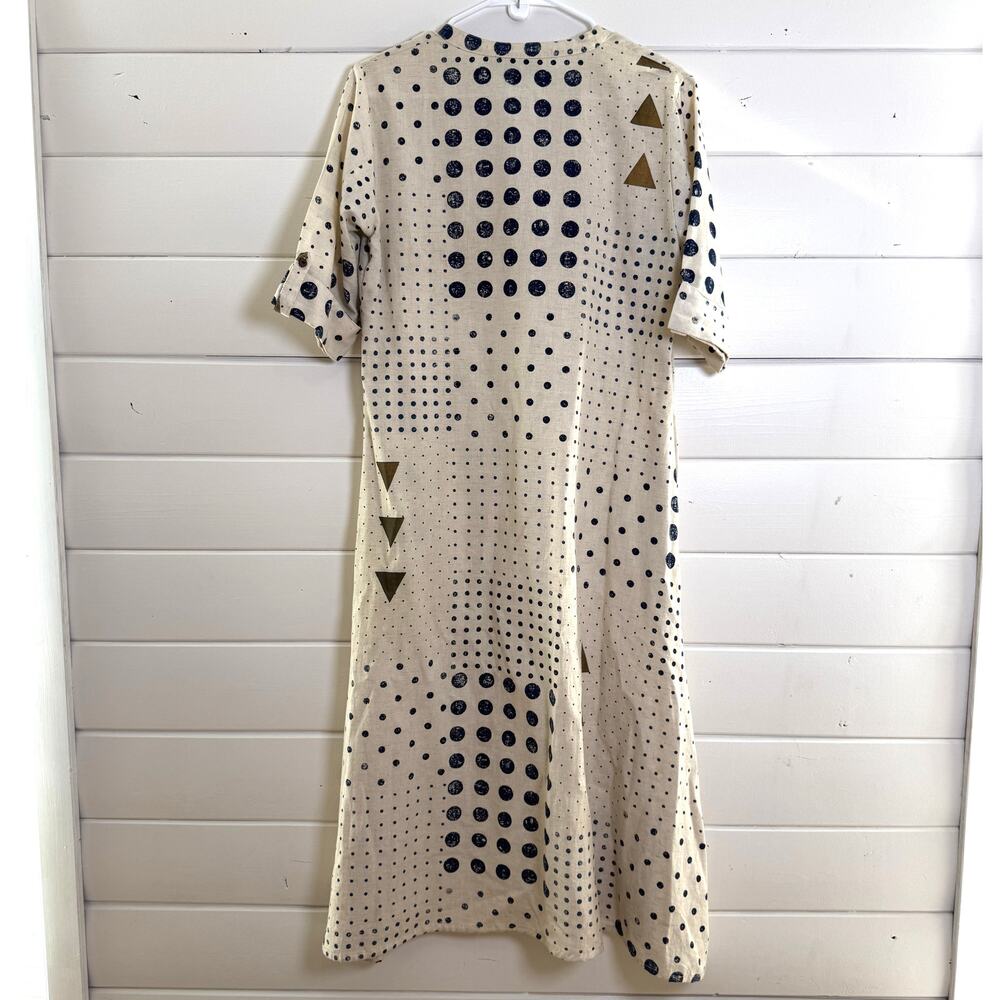 Utsa by Westside Kurta Dress Women Large Beige Geometric A Line Midi Shirt Asian - Picture 2 of 7